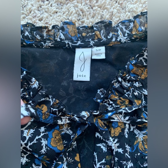 Joie Swiss Dot Floral Print Ruffled Split Tie Neck Blouse Puff Sleeves Size S - Picture 10 of 14